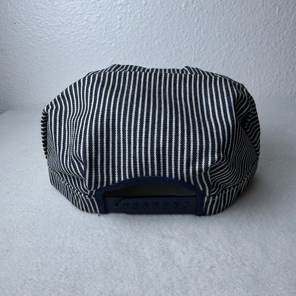 Vintage Boys Hat Hickory Stripe Railroad Conductor Cap Snapback Train Taiwan